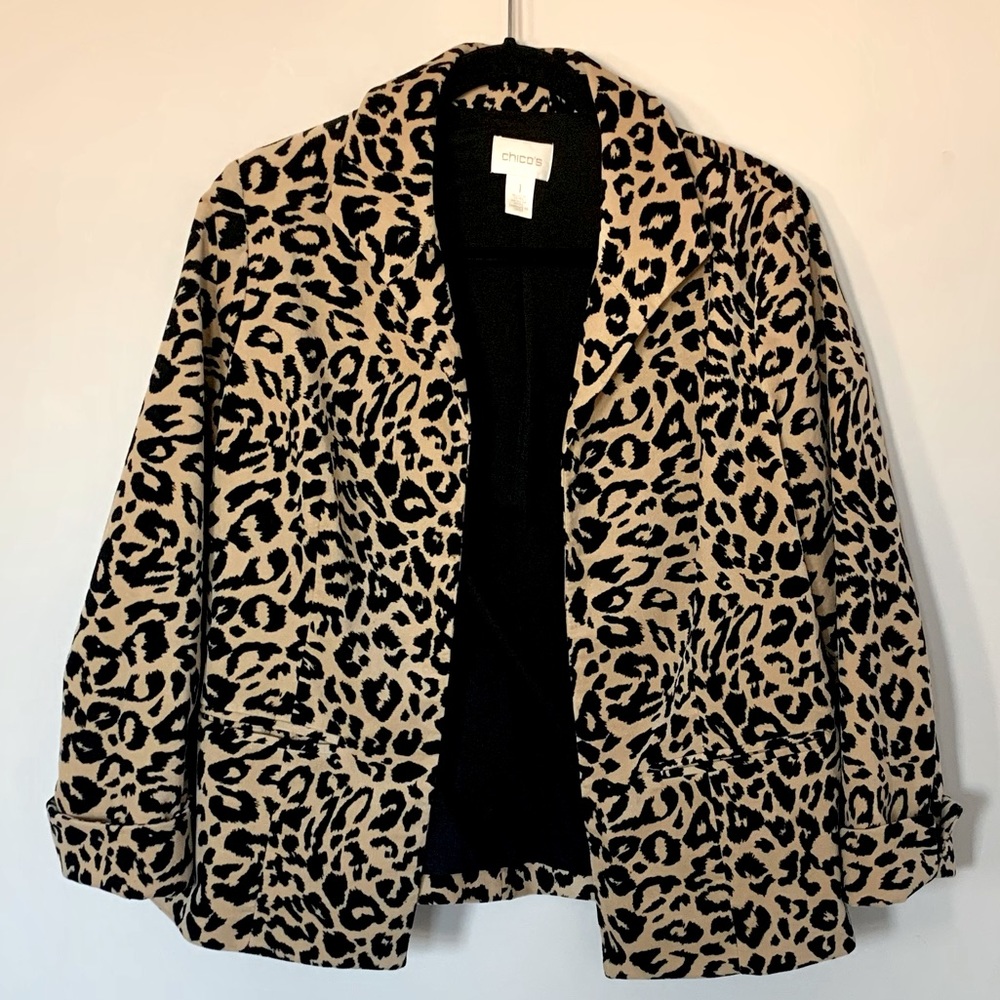 Chico’s Animal Print Velvet Jacket Size 1
